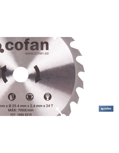 DISCO CORTE PARA MADERA Ø210 MM X 25,4 MM X 2,4 MM, 24 DIENTES