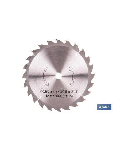 DISCO CORTE PARA MADERA Ø185 MM X 16 MM X 2,4 MM X 24 DIENTES