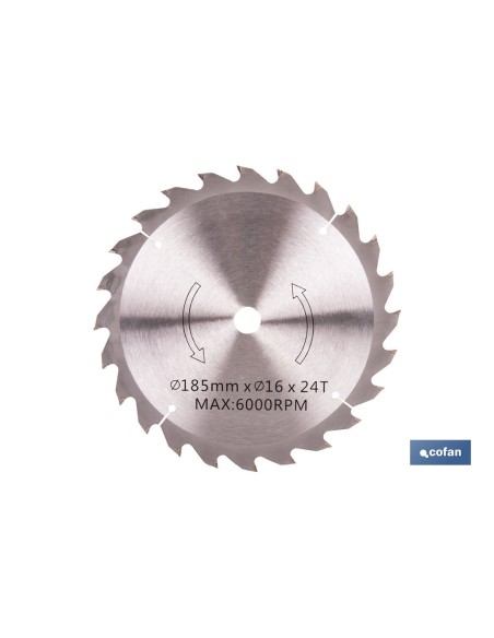 DISCO CORTE PARA MADERA Ø185 MM X 16 MM X 2,4 MM X 24 DIENTES