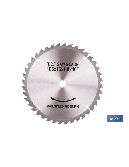 DISCO CORTE PARA MADERA Ø185 MM X 16 MM X 1,8 MM X 40 DIENTES