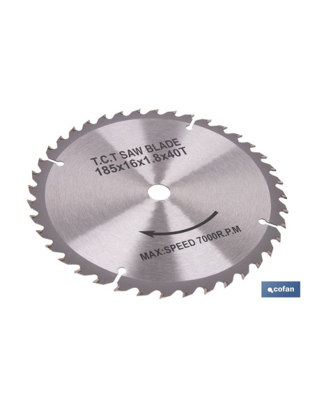 DISCO CORTE PARA MADERA Ø185 MM X 16 MM X 1,8 MM X 40 DIENTES