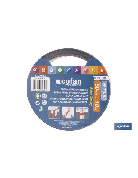 CINTA AMERICANA NEGRA 190 MICRAS 50 MM X 10 M