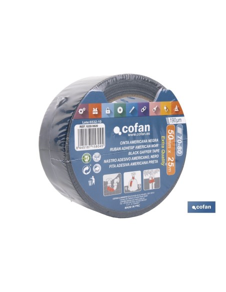 CINTA AMERICANA NEGRA 190 MICRAS 50 MM X 25 M