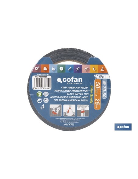 CINTA AMERICANA NEGRA 190 MICRAS 50 MM X 25 M