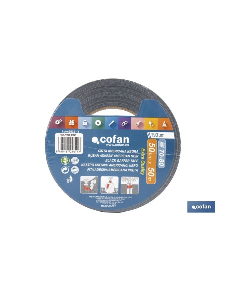 CINTA AMERICANA NEGRA 190 MICRAS 50 MM X 50 M
