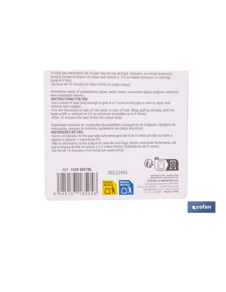 CINTA AUTOVULCANIZANTE (2,5 M X 19 MM)