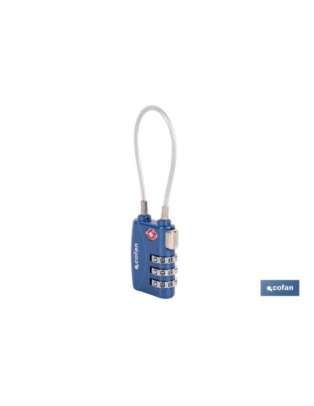 CANDADO COMBINACIÓN EQUIPAJE TSA CABLE 3 DÍGITOS 30 MM