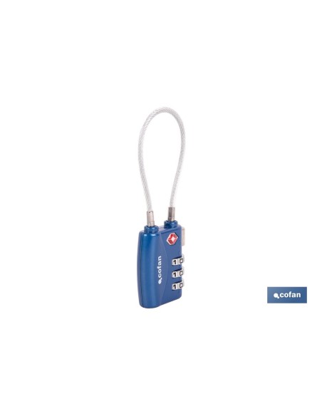 CANDADO COMBINACIÓN EQUIPAJE TSA CABLE 3 DÍGITOS 30 MM
