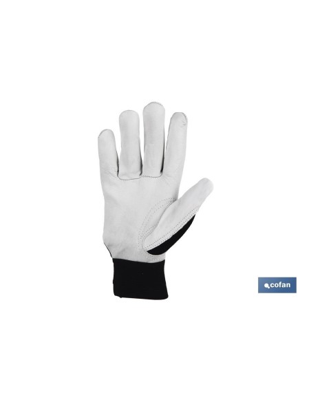 BLÍSTER DE GUANTE DE PIEL VACUNO, DORSO DE TELA Y VELCRO TALLA 8 VENTA UNITARIA