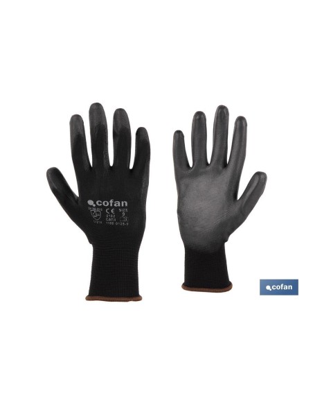 GUANTE 100% POLIEST. IMPREG. PU NEGRO T-6