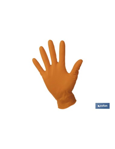 CAJA 100 UDS. GUANTES DE NITRILO NARANJA DIAMANTADO 8,5 G TALLA M