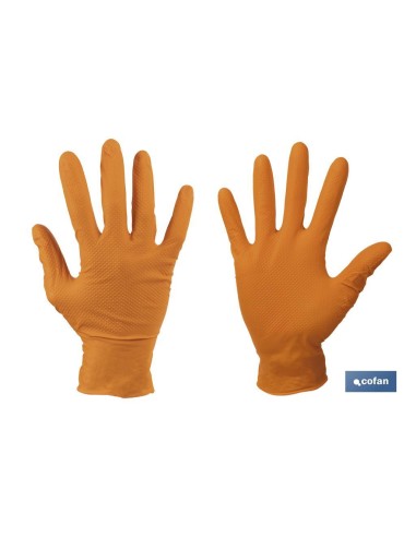 CAJA 100 UDS. GUANTES DE NITRILO NARANJA DIAMANTADO 8,5 G TALLA S