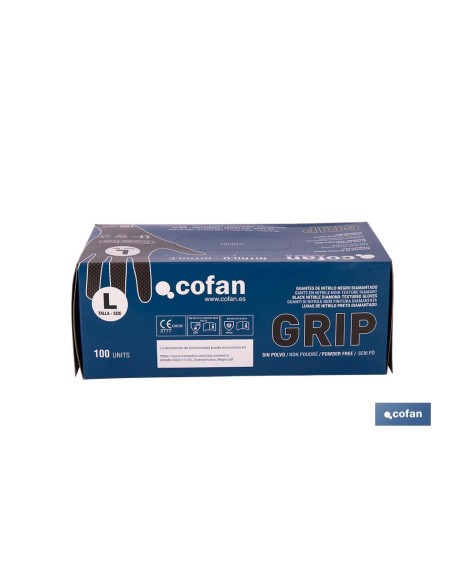 CAJA 100 UDS. GUANTES DE NITRILO NEGRO DIAMANTADO 8,5 G TALLA L