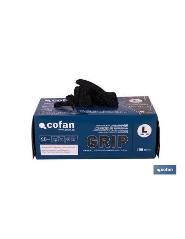 CAJA 100 UDS. GUANTES DE NITRILO NEGRO DIAMANTADO 8,5 G TALLA L