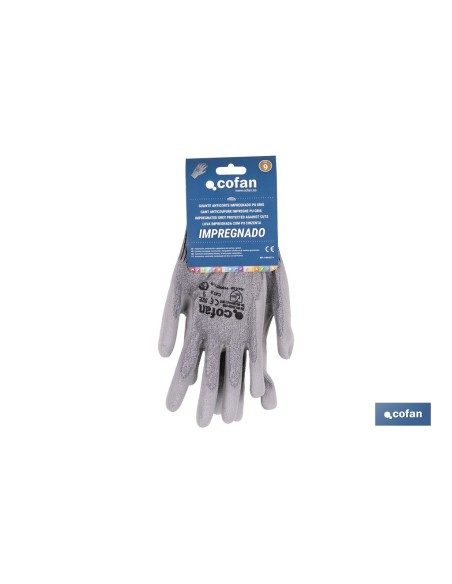 GUANTE ANTICORTE IMPREGNADO PU GRIS T-7