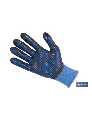 GUANTE IMPREGNADO CON PUNTOS AZULES DE NITRILO TALLA 6
