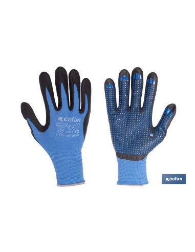 GUANTE IMPREGNADO CON PUNTOS AZULES DE NITRILO TALLA 6 VENTA UNITARIA