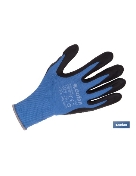 GUANTE IMPREGNADO CON PUNTOS AZULES DE NITRILO TALLA 7 VENTA UNITARIA