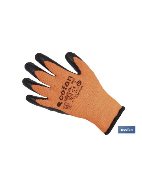 GUANTE NARANJA FLUOR CON REVESTIMIENTO LATEX TERMICO T-7 VENTA UNITARIA