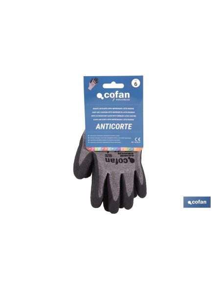 GUANTE ANTICORTE HPPE IMPREGNADO DE LATEX RUGOSO TALLA 6 VENTA UNITARIA