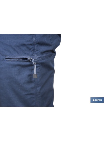 BERMUDAS DE TRABAJO TYR ELASTANO 215 G/M2 AZUL MARINO CON DETALLES GRISES TALLA 54