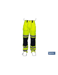 PANTALÓN DE ALTA VISIBILIDAD MODELO SIRIO AMARILLO Y AZUL MARINO TALLA S