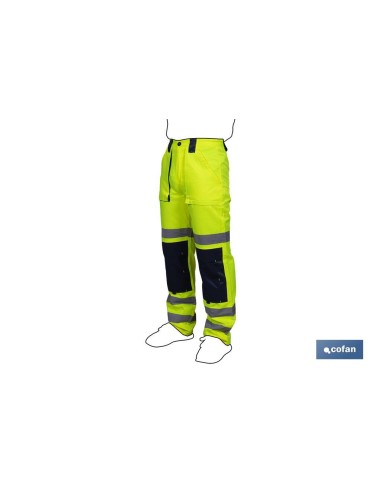 PANTALÓN DE ALTA VISIBILIDAD MODELO SIRIO AMARILLO Y AZUL MARINO TALLA XL