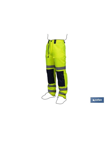 PANTALÓN DE ALTA VISIBILIDAD MODELO SIRIO AMARILLO Y AZUL MARINO TALLA XXL