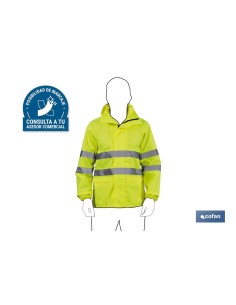 CHAQUETA DE LLUVIA DE ALTA VISIBILIDAD MODELO PÓLUX AMARILLA TALLA L
