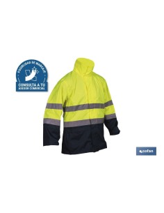 CHAQUETA DE LLUVIA DE ALTA VISIBILIDAD MODELO SAGITARIO AMARILLA Y AZUL TALLA M