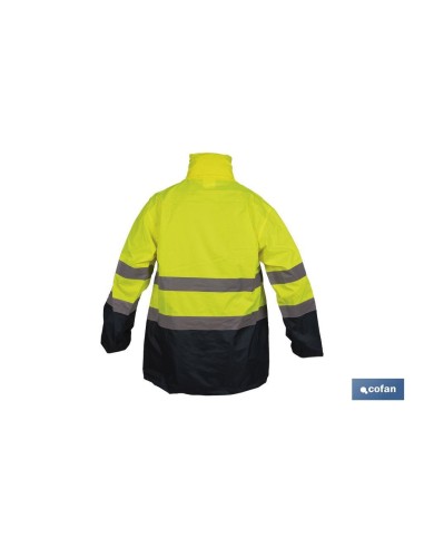 CHAQUETA DE LLUVIA DE ALTA VISIBILIDAD MODELO SAGITARIO AMARILLA Y AZUL TALLA XL