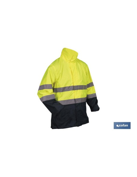 CHAQUETA DE LLUVIA DE ALTA VISIBILIDAD MODELO SAGITARIO AMARILLA Y AZUL TALLA XXXL