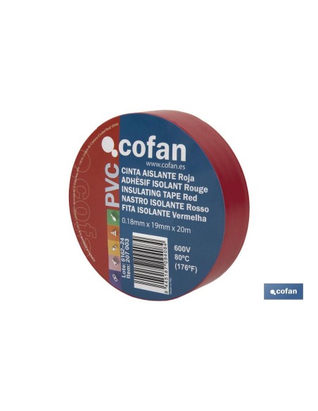 CINTA AISLANTE 180 Micras ROJA 19mmX20 Metros