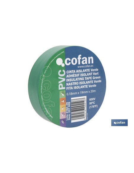 CINTA AISLANTE 180 Micras VERDE 19mmX20 Metros