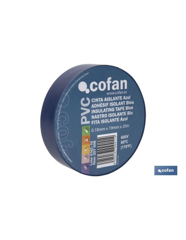 CINTA AISLANTE 180 Micras AZUL 19mmX20 Metros venta unitaria
