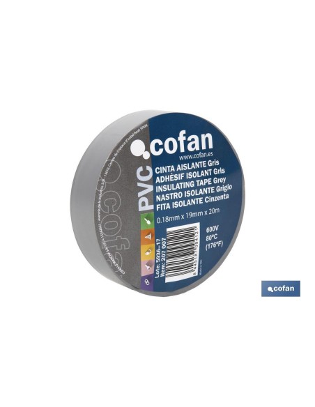 CINTA AISLANTE 180 Micras GRIS 19mmX20 Metros