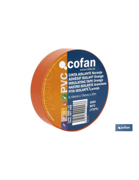 CINTA AISLANTE 180 Micras NARANJA 19mmX20 Metros