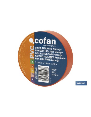 CINTA AISLANTE 180 Micras NARANJA 19mmX20 Metros