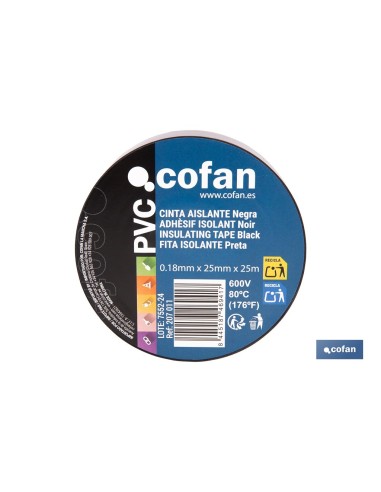 CINTA AISLANTE 180 MICRAS NEGRA 25 MM X 25 M VENTA UNITARIA