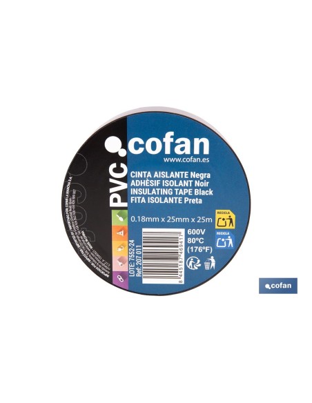CINTA AISLANTE 180 MICRAS NEGRA 25 MM X 25 M VENTA UNITARIA