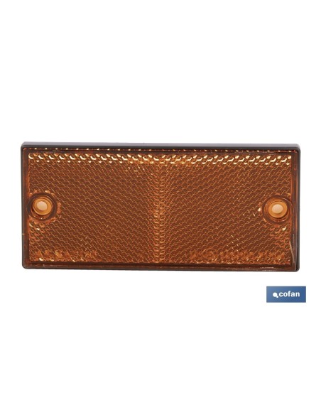 CATADIÓPTRICO RECTANGULAR ÁMBAR 106 X 50 MM CON AGUJERO SIN TORNILLO CON ADHESIVO