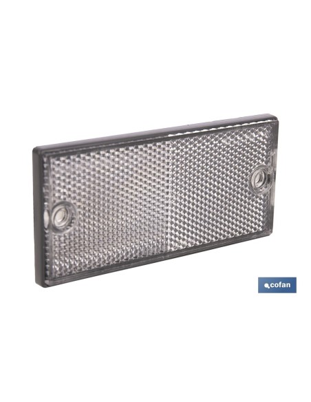 CATADIÓPTRICO RECTANGULAR BLANCO 106 X 50 MM CON AGUJERO SIN TORNILLO CON ADHESIVO