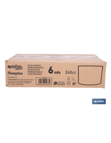 PACK 6 UDS VASO LICOR 24 CL MODELO HAMPTON
