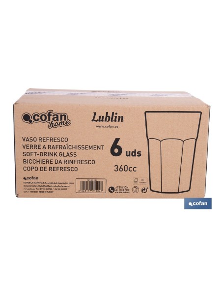 PACK 6 UDS VASO REFRESCO 36 CL MODELO LUBLIN
