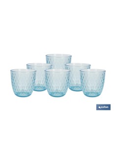 PACK 6 VASOS DE AGUA VIDRIO 29 CL COLOR AZUL MODELO ÓPALO 2