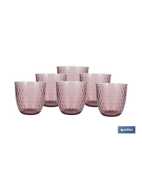 PACK 6 VASOS DE AGUA VIDRIO 29 CL COLOR PURPURA CLARO MODELO ÓPALO