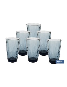 PACK 6 VASOS ALTO VIDRIO 47 CL COLOR AZUL MODELO JADE 2