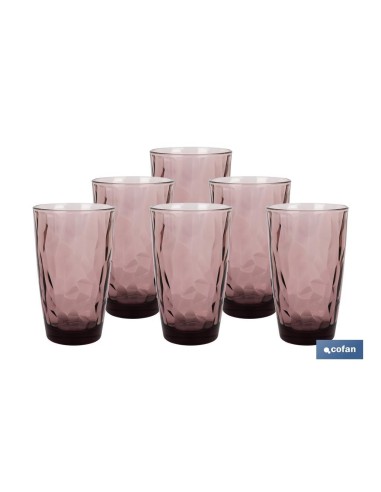 PACK 6 VASOS ALTO VIDRIO 47 CL COLOR PURPURA MODELO JADE
