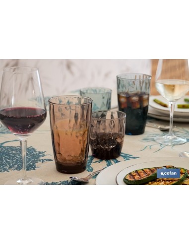 PACK 6 VASOS DE AGUA VIDRIO 30,5 CL COLOR AZUL MODELO JADE