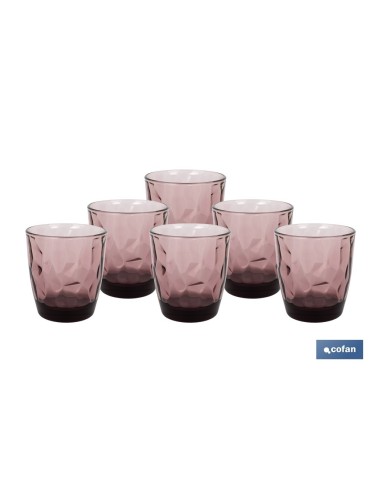 PACK 6 VASOS DE AGUA VIDRIO 30,5 CL COLOR PURPURA MODELO JADE